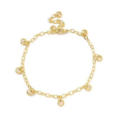 PVD Vacuum Plating 304 Stainless Steel Ring Charms Bracelet with Cable Chains for Women