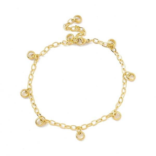 PVD Vacuum Plating 304 Stainless Steel Ring Charms Bracelet with Cable Chains for Women