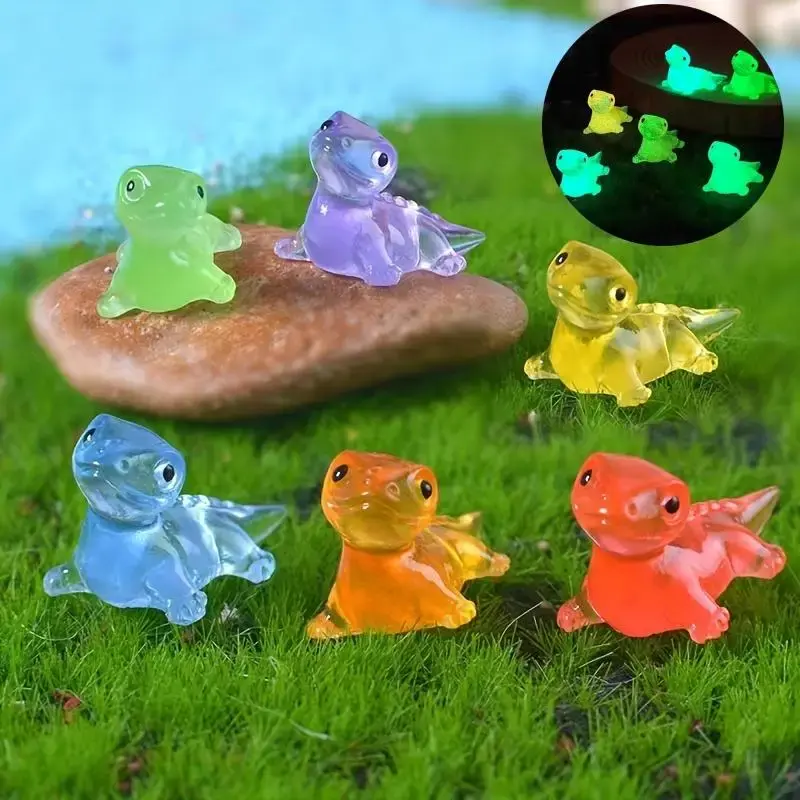 Random Color Cute Cartoon Lizard Shaped Glowing Resin Ornament, 10pcs/30pcs Mini 3D Colorful Glowing Lizard, DIY Handmade Je...