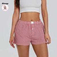 Women’s Plaid Print Shorts Elastic Low Waist Button Front Lounge Shorts Boxers Streetwear Fabric Womenswear Bottom Spring C...