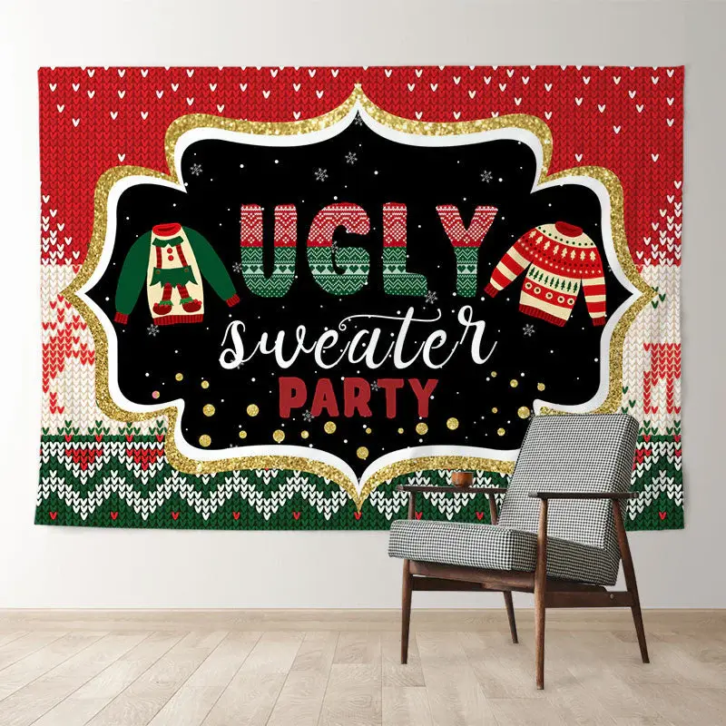 Aperturee Ugly Sweater Red Green Christmas Party Backdrop