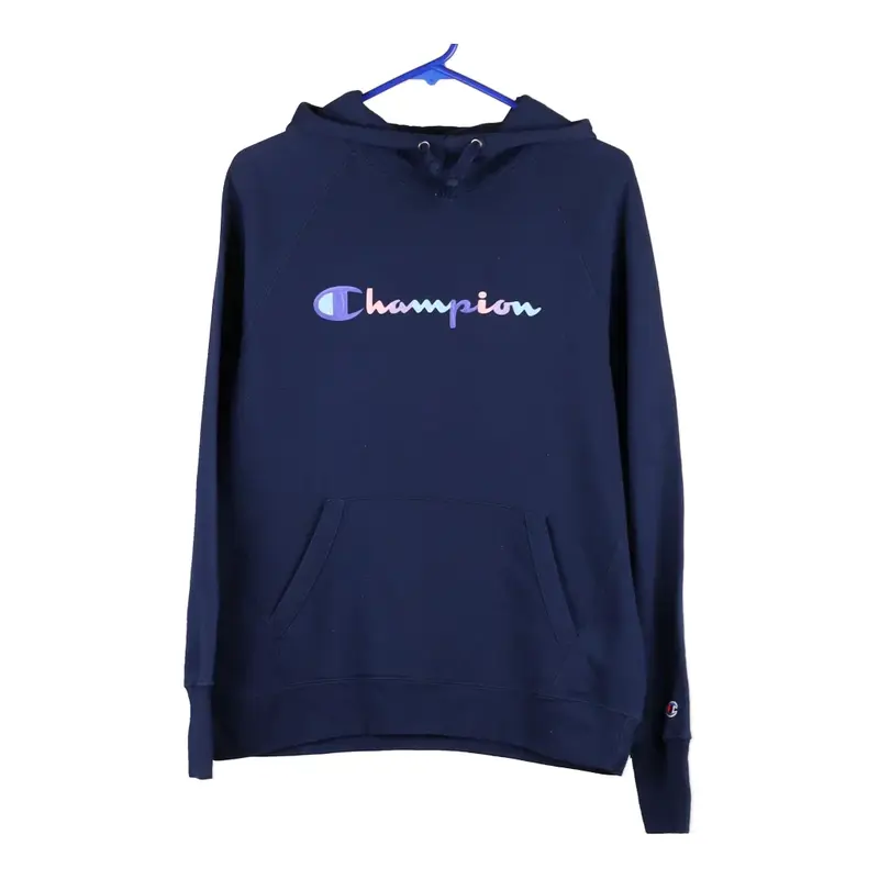 Champion Spellout Hoodie - Medium Navy Cotton Blend