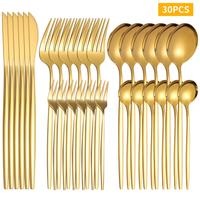 Stainless Steel Cutlery Set, 30pcs/set Tableware for 6 People Use, Including Fork, Knife and Spoon, Durable & Dishwasher Safe...