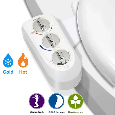 Hibbent Hot and Cold Water Spray Non-Electric Mechanical Bidet Toilet Attachment, Toilet Seat Bidet with Self Cleaning Dual N...