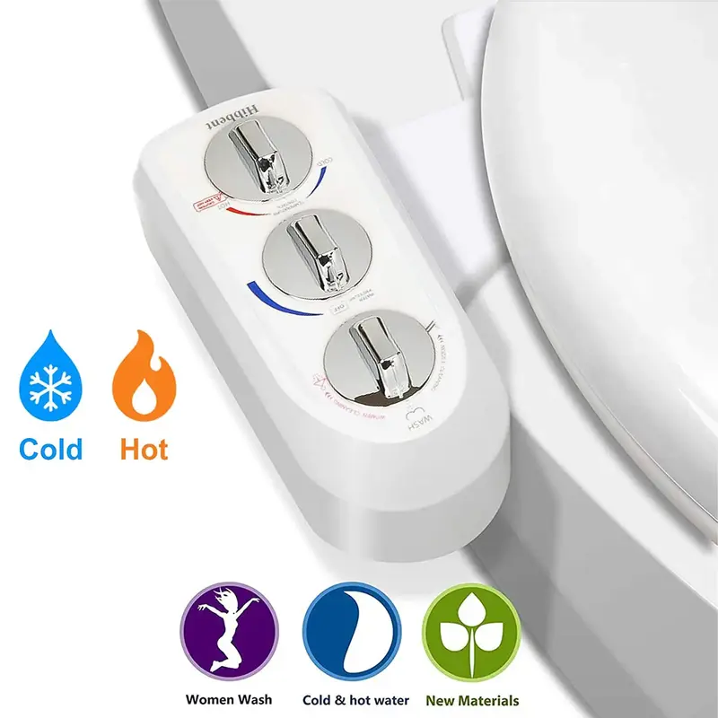 Hibbent Hot and Cold Water Spray Non-Electric Mechanical Bidet Toilet Attachment, Toilet Seat Bidet with Self Cleaning Dual N...