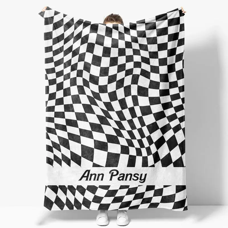 Aperturee Black And White Twisted Plaid Custom Name Blanket - Aperturee