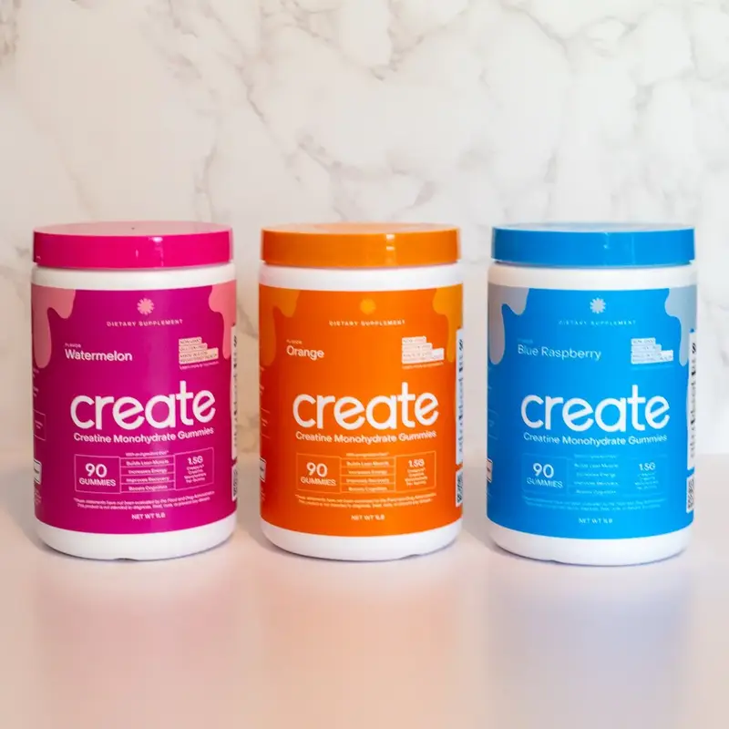 Create, Creatine Gummies 3 Flavor Starter Pack, Healthcare Supplement, 3 Month Supply, Orange, Blue Razz, Watermelon - 1 Pack