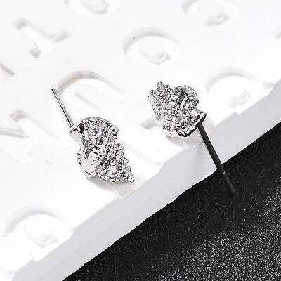 Conch Shape Brass Micro Pave Cubic Zirconia Ear Studs