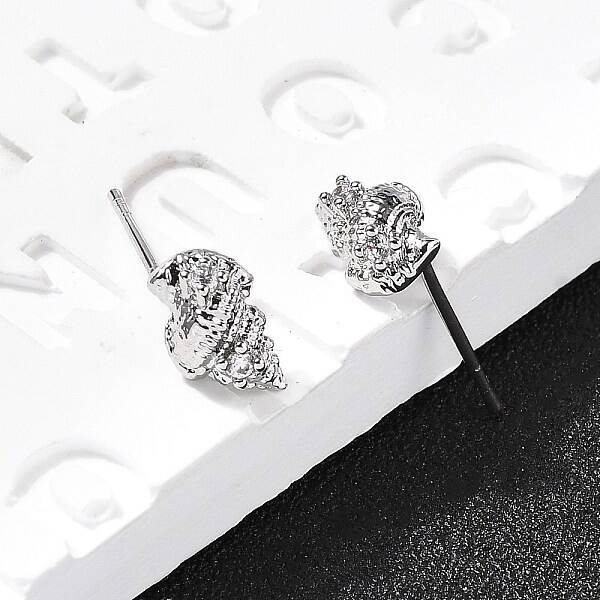 Conch Shape Brass Micro Pave Cubic Zirconia Ear Studs