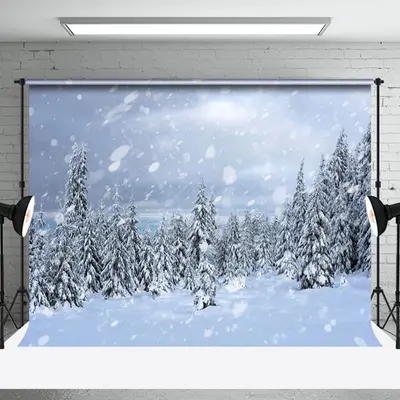 Snowy Pine Forest Natural Beauty Bokeh Backdrop - Aperturee