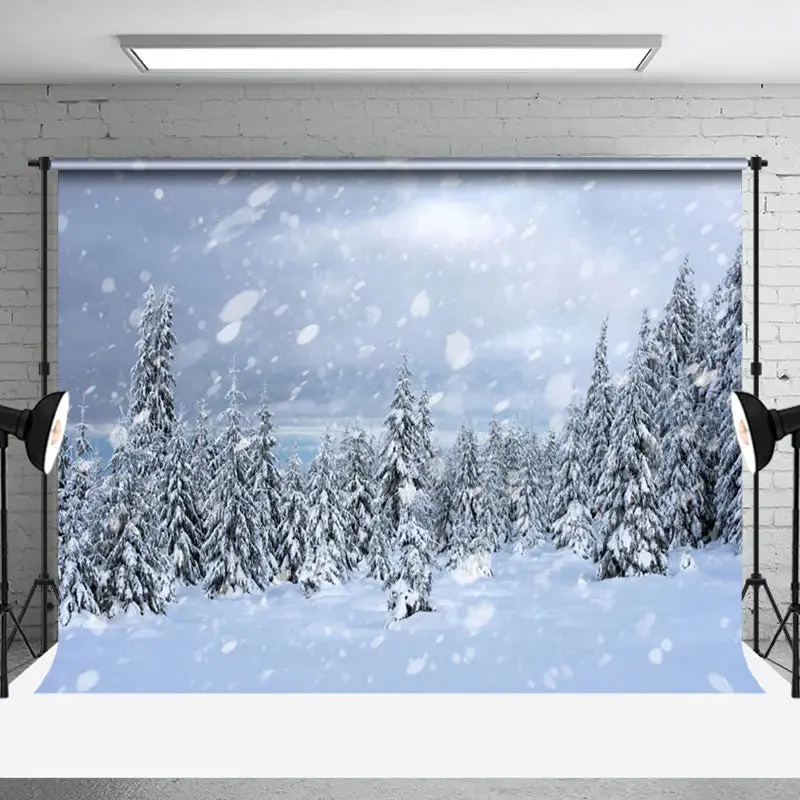 Snowy Pine Forest Natural Beauty Bokeh Backdrop - Aperturee