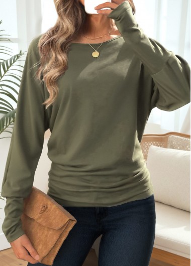 Modlily Olive Green Tummy Coverage Long Sleeve T Shirt - XL