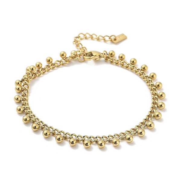 304 Stainless Steel Round Ball Charms Link Chain Bracelets