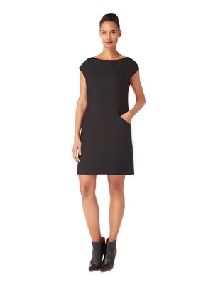 BROOK | Black Pin-Tuck Panel Shift Dress | Colour: Black | Size: M