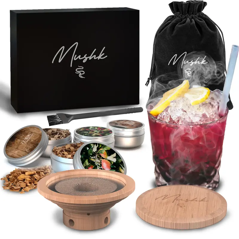 Cocktail Smoker Kit - 4 Flavoured Wood Chips, Old Fashioned Smoker Kit for Drinks. Cheeses, Meat -  Gift for Birthday, Valent...