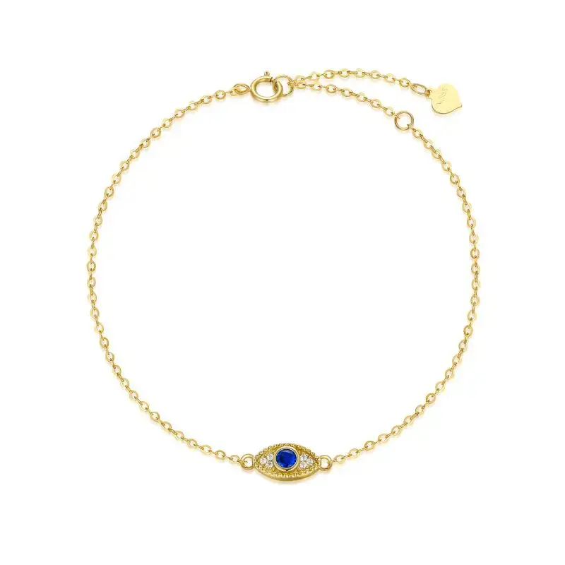 9K Gold Cubic Zirconia Evil Eye Charm Bracelet
