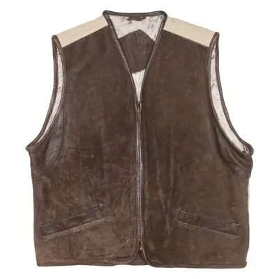 Quilted Lined Mens Gilet Brown Leather Suede L