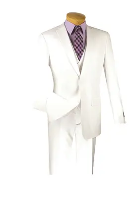 Vinci Men's Executive Style 3 Piece Slim Fit Suit with Flat Front Pants