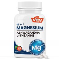 VEV Natural Edible Magnesium Supplement, 15-in-1 with Magnesium Glycinate, Ashwagandha, L-Theanine, Healthcare Dietary (120 C...