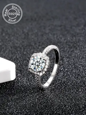 925 Sterling Silver Women's Elegant Rhinestone Decorated Ring, Exquisite Trendy Ring, Fashionable Jewelry for Women for Daily...