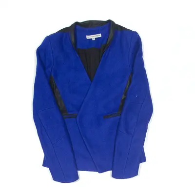 HARPER GREENE Faux Leather Wool Blend Blazer Jacket Blue Womens XS
