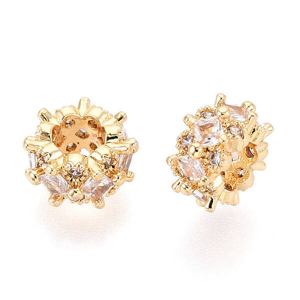 Brass Micro Pave Cubic Zirconia Beads