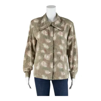 ALYSSA CARR Blouse Beige Collared Crazy Pattern Long Sleeve Womens S