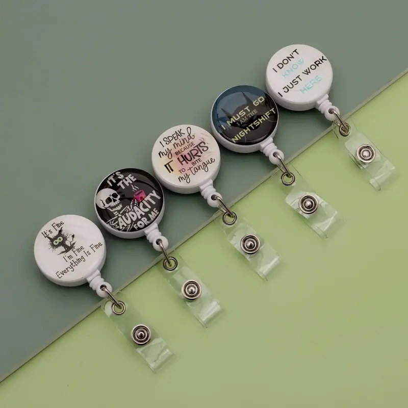 Letter Pattern Badge Holder, 5pcs/set Retractable Badge Reel, Creative Badge Holder with Clip for Office, School, Hospital, W...