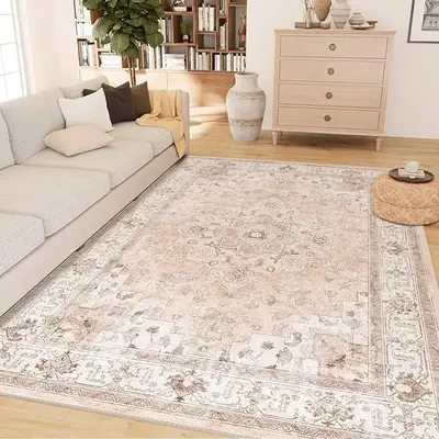 BESTSWEETIE Machine Washable Area Rugs for Living Room Vintage Rugs Carpet Rugs Non Slip Low Pile Water Repellent Soft Distre...