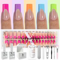 SXC Cosmetics X-Pro Tips French Tip Press On Nails - Vibrant Pastel Glow in the Dark Series Starter Kit Acrylic Soft Gel Syst...