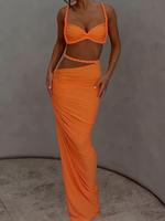 Women's Solid / Colorblock Ruched Crop Cami Top & Skirt Two-piece Set, Sexy Fashion Casual Two Piece Outfits for Daily Outdoo...