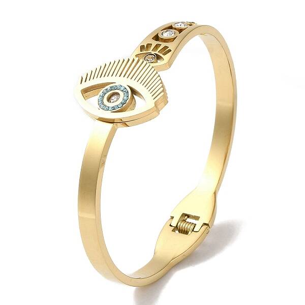 Eye 304 Stainless Steel Rhinestone Hinged Bangles for Women