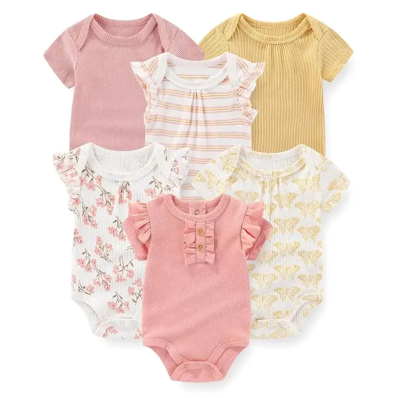 Fashion Infant Baby Boy Girl Bodysuits 6-Pack Comfy Cotton Newborn Clothing