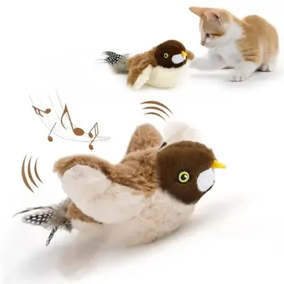 Cat Toys Rechargeable Flapping Bird Sparrow, Lifelike Chirp Tweet, Touch Activated Interactive Exercise Kitten Toy, For All B...