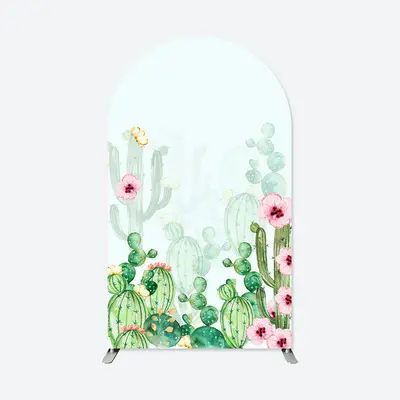 Aperturee Pink Floral Green Cactus Arch Backdrop For Birthday | Diy Chiara Backdrop Cover | Diy Round Arch Backdrop | Custom ...