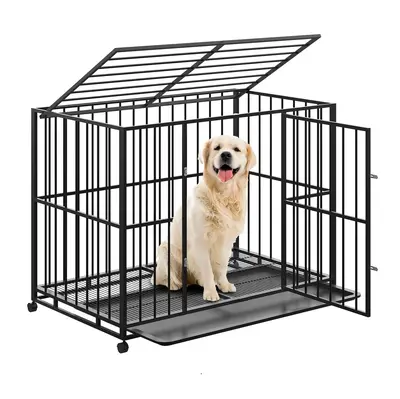 Garvee 42 Inch Dog Crate for Medium Sized Dogs, Heavy Duty Stainless Steel Dog Kennel Escape-Proof with Wheels and Removable ...