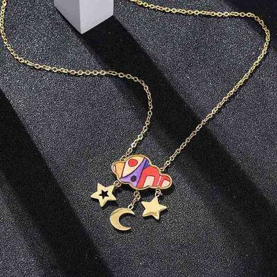 304 Stainless Steel & Plastic Colorful Cloud Moon Star Pendant Necklaces for Women