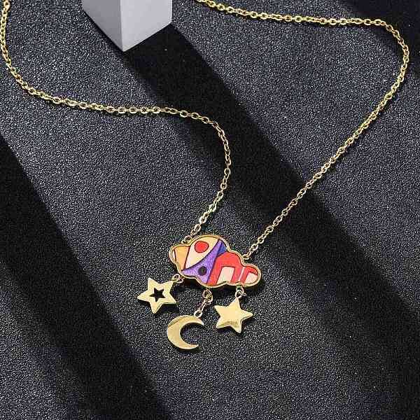 304 Stainless Steel & Plastic Colorful Cloud Moon Star Pendant Necklaces for Women
