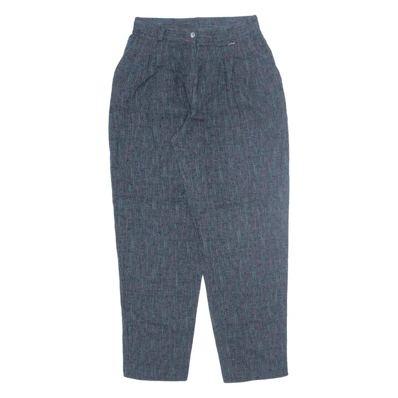 Pleated Striped Trousers Grey Relaxed Tapered Womens W26 L28