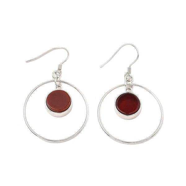 Natural Carnelian Flat Round Dangle Earrings
