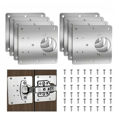 8Counts Hinges Repair Fixing Plates,Cabinet Hinge Repair Plate with Screws,Stainless Steel Hinge Repair Board,Kitchen Cupboar...
