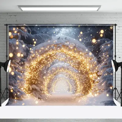 Gold Lighted Glitter Winter Snowy Photo Backdrop - Aperturee