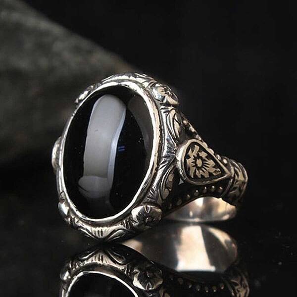 Oval Natural Dyed & Heated Black Agate Finger Rings