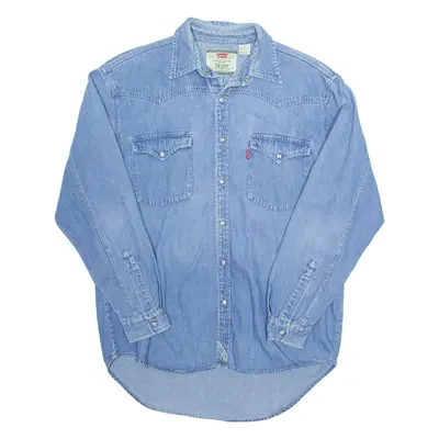 LEVI'S Denim Look Mens Plain Shirt Blue Long Sleeve M