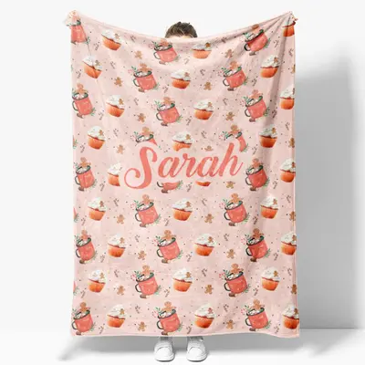 Custom Name Hot Tea Gingerbread Man Repeat Blanket - Aperturee