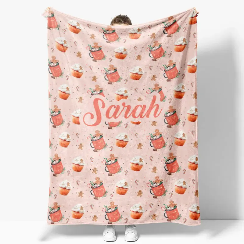 Custom Name Hot Tea Gingerbread Man Repeat Blanket - Aperturee