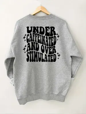 Women's Cartoon Letter Graphic Print Crew Neck Sweatshirt, Fall Clothes, Casual Drop Shoulder Long Sleeve Pullover for Fal...