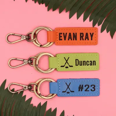 Colorful Leather Ice Hockey Keychain , Real Leather, Same Day Shipping, Free Shipping US