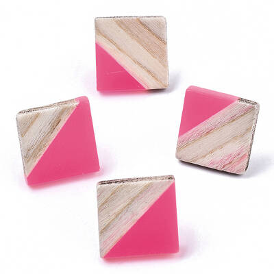 Transparent Resin & Wood Stud Earrings