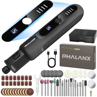 Cordless Rotary Tool Kit LED Ring Work Light, 2.0Ah Li-ion Battery 5 Speed 70 Accessories Portable Outdoorfun Drill Bits Torq...